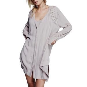 Free People Blush Courtney Victorian Shirt Dress Eyelet Lace High Low Boho- XS